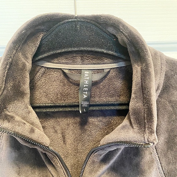 ♥️💖 Athleta Brown Velour Zip Up Jacket Thumb Holes Sides Cinched Size XL - Picture 2 of 5